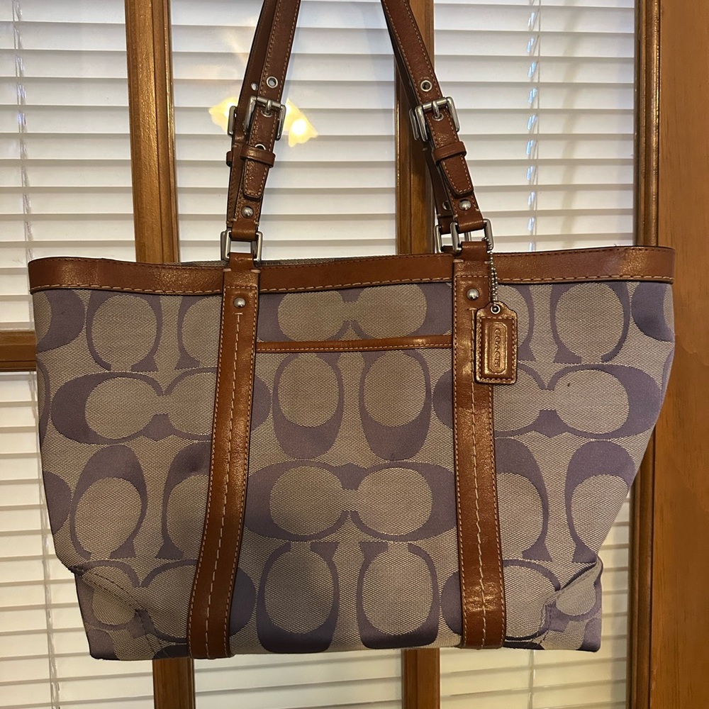 Coach Brown and Purple Leather Bag with Silver Details